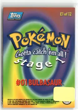 Pokemon 1999 Topps Blue Logo Bulbasaur E1 Of 12 - Image 2