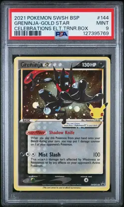 Pokemon Greninja Gold Star Celebrations ETB Black Star Promo SWSH144 PSA 9 Swirl - Image 1