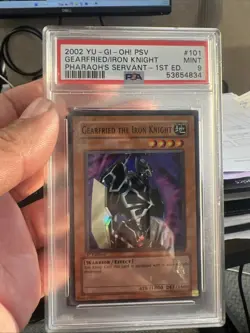 YUGIOH! PSA 8 NM-MT 2002 GEARFRIED THE IRON KNIGT PSV-101 1st Edition SUPER RARE - Image 1