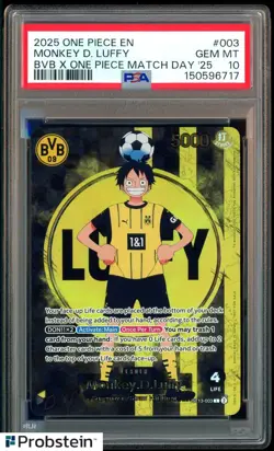 2025 ONE PIECE PROMOS BVB X ONE PIECE MATCH DAY 2025 #003 MONKEY D. LUFFY PSA 10 - Image 1