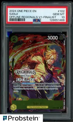 2024 One Piece EN Offline Regionals V1 Finalist #102 Sanji PSA 10 GEM MINT - Image 1