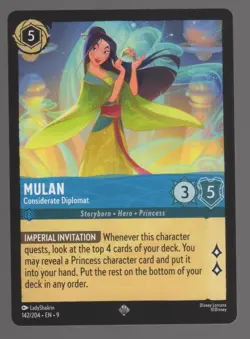 Disney Lorcana Fabled MULAN Considerate Diplomat Super Rare #142/204 - Image 1