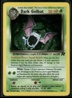 2000 Pokemon Team Rocket Unlimited Holofoil Dark Golbat 7/82 - Image 1