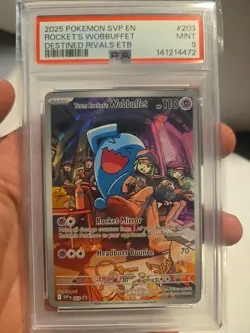 2025 POKEMON SVP EN-SV BLACK STAR PROMO #203 TEAM ROCKET'S WOBBUFFET PSA 9 - Image 1