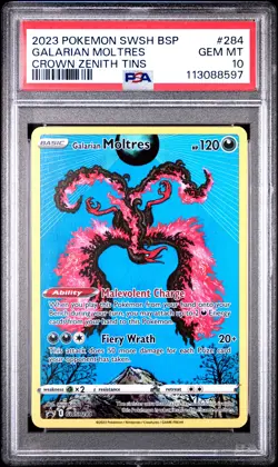 2023 POKEMON SWSH BLACK STAR PROMO CROWN ZENITH TIN #284 GALARIAN MOLTRES PSA 10 - Image 1