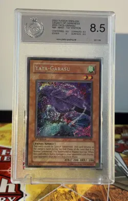 Yugioh Yata-Garasu LOD-000 1st Edition Secret Rare Heavy Foilbleed PSA PGS 8.5 - Image 3