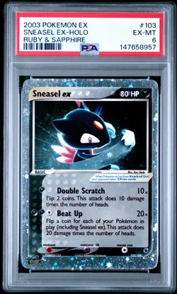 2003 POKEMON EX RUBY & SAPPHIRE #103 SNEASEL EX-HOLO PSA 6 - Image 1