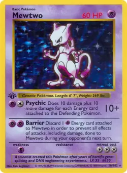 🔥Base Set (Shadowless)- Mewtwo -Unlimited Holofoil #010/102]-MP Pokemon TCG ... - Image 1