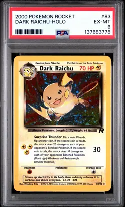 2000 POKEMON ROCKET #83 DARK RAICHU-HOLO PSA 6 - Image 1