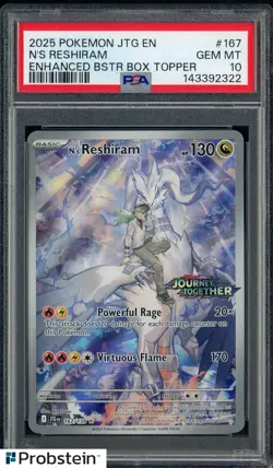 2025 Pokemon JTG EN Enchanced Bstr Box Topper #167 N's Reshiram PSA 10 GEM - Image 1