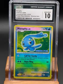 2008 Pokemon Diamond & Pearl Manaphy Rev Holo #9 Burger King Stamp CGC Gem 10 - Image 1