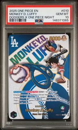 2025 ONE PIECE DODGERS NIGHT MONKEY D LUFFY LEADER PROMO #010 PSA 10 ENGLISH - Image 3