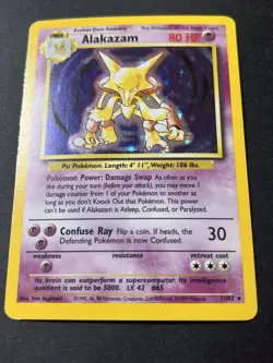alakazam base set holo rare 1/102 pokemon card - Image 1