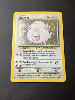 chansey base set 3/102 holo rare pokemon card - Image 1