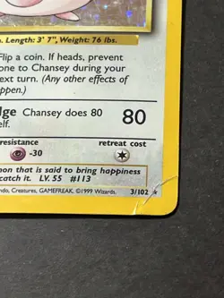 chansey base set 3/102 holo rare pokemon card - Image 3