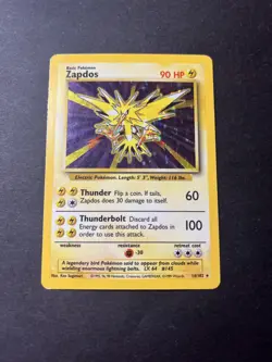 zapdos base set 16/102 holo rare pokemon card - Image 1