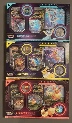 Lot of (3) Pokemon Vaporeon Jolteon Flareon VMAX Premium Collection Sealed Set - Image 1