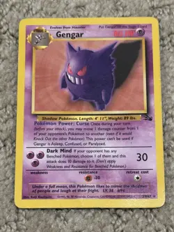 Pokemon Fossil Gengar 20/62 Unlimited Non Holo Rare HP / Damaged 1999 WOTC - Image 1