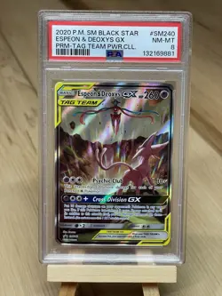 Pokemon Espeon & Deoxys GX SM240 Black Star Promo Tag Team PSA 8 NM/Mint - Image 1