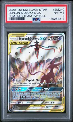 2020 POKEMON SM BLACK STAR PROMO TAG TEAM POWERS COLL ESPEON & DEOXYS GX PSA 8 - Image 1