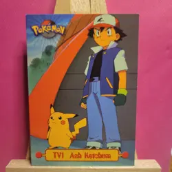 1999 Topps Pokemon TV Animation Edition Series 1 #TV1 Ash Ketchum Rare Blue Logo - Image 3