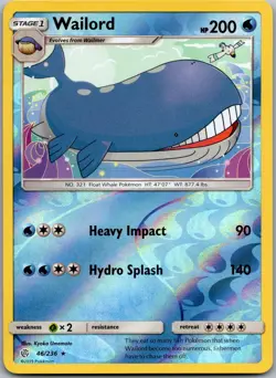 Wailord 46/236 Rare Cosmic Eclipse Pokemon Reverse Holo Near Mint - Image 1