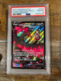 POKEMON 2022 Astral Radiance Full Art GALARIAN MOLTRES V #TG20 PSA 10 Gem Mint - Image 1