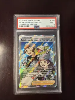 PSA 9 MINT Pokemon Breeder's Nurturing 188/189 Darkness Ablaze FULL ART Card - Image 1