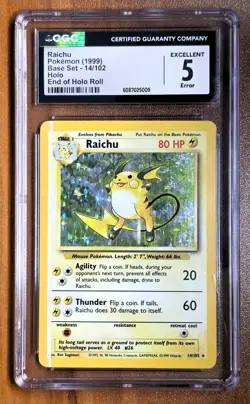 Raichu End of Holo Roll Error Base Set Holo 14/102 CGC 5 Excellent Pokemon Card - Image 1