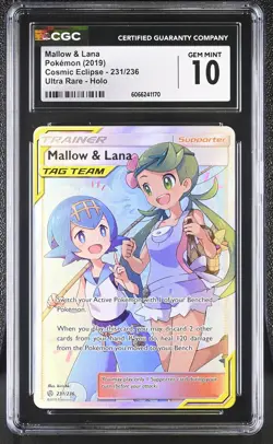 CGC 10 Mallow & Lana 2019 Cosmic Eclipse 231/236 Ultra Rare Holo Pokemon Card - Image 1