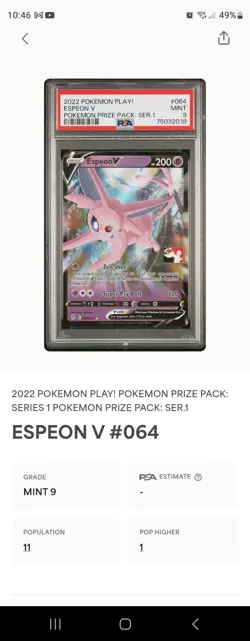 Pokemon: Espeon V PLAY! Prize Series 1 Ultra Rare Promo #064 2022 - PSA 9 LOW🍿 - Image 3