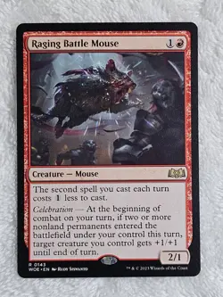 MTG Raging Battle Mouse Wilds of Eldraine #143 Magic Gathering Card Rare NM - Image 1