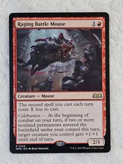 MTG Raging Battle Mouse Wilds of Eldraine #143 Magic Gathering Card Rare NM - Image 2