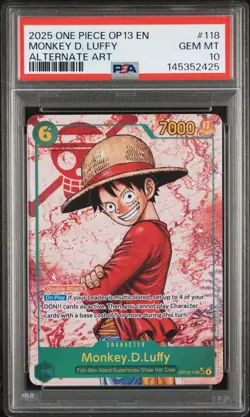 2025 ONE PIECE OP13 118 MONKEY D. LUFFY ALT ART PSA 10 - Image 1