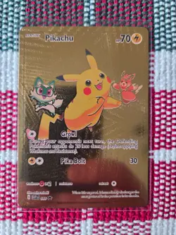 Pokemon Pikachu Growl GOLD Foil Fan Art Collector Card - 70 HP - Image 1