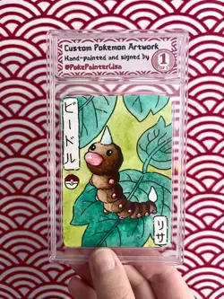 Weedle ORIGINAL Watercolor Painted Pokemon Card - by PokePainterLisa - Image 1