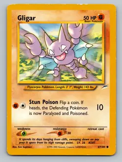 Pokemon TCG Gligar Neo Destiny 67/105 Regular Unlimited Common - Image 1