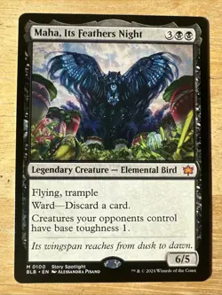 x1 Maha, Its Feathers Night BLB Bloomburrow MTG 100 MYTHIC M/NM 1x - Image 1