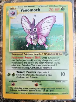 Pokemon 1999 Jungle Venomoth 13 Rare Holo LP - Image 1