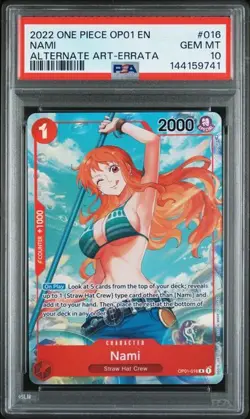 2022 One Piece OP01-Romance Dawn Nami Alt Art-Errata 016 PSA 10 - Image 1
