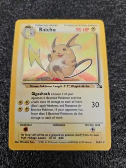 RAICHU 1999 Pokemon Fossil Unlimited Edition Holo Rare Card #14/62 - Image 1