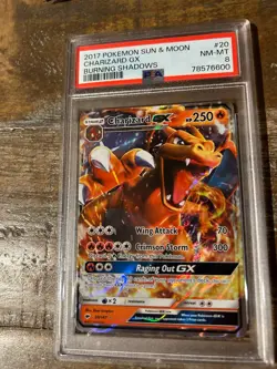 Pokemon 2017 Sun & Moon Burning Shadows CHARIZARD GX #20 PSA 8 RARE - Image 1