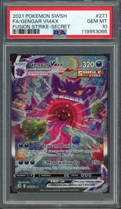 PSA 10 Gengar VMAX (Secret Alt Art) Fusion Strike 271/264 Holo Pokemon Card B8 - Image 1