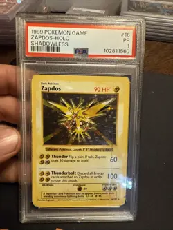 Pokemon Zapdos Base Set Shadowless Holo Rare #16 PSA 1 - Image 2