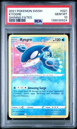 Pokemon Kyogre 021/072 Amazing Rare Shining Fates PSA 10 GEM MINT - Image 1