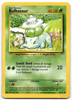 Bulbasaur 44/102 Common Base Set Unlimited Pokemon Near Mint - Image 1