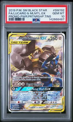 2019 POKEMON SM BLACK STAR PROMO #SM192 FULL ART/LUCARIO & MELMETAL GX PSA 10 - Image 1