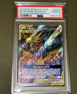 2019 P.M. SM Black Star Moltres Zapdos Articuno GX #SM210 PSA 10 - Image 1