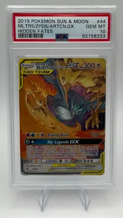 Pokemon Moltres & Zapdos & Articuno GX SM Hidden Fates #44 PSA 10 - Image 1