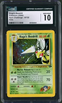 2000 Pokemon Gym Challenge Unlimited Koga's Beedrill Holo 9/132 CGC Gem Mint 10 - Image 1